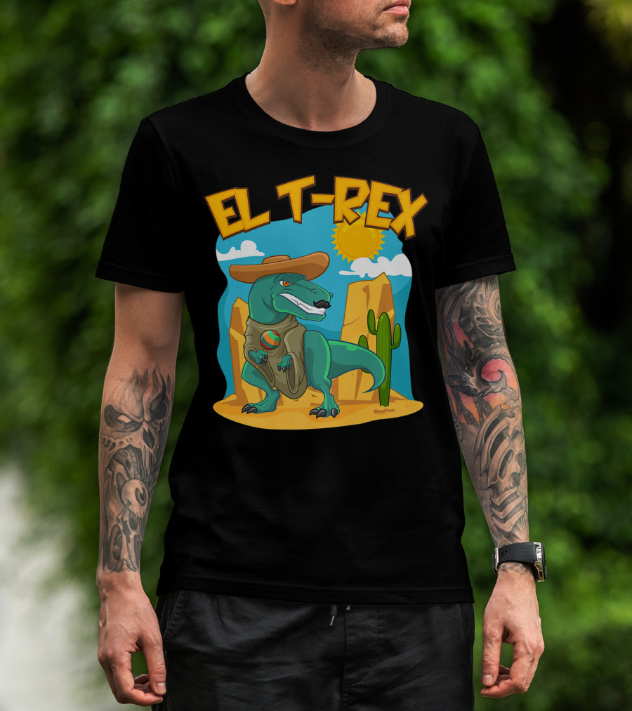 EL T-REX Mexican Dinosaur Cinco De Mayo Cactus Desert Sun Sombrero T-Shirt