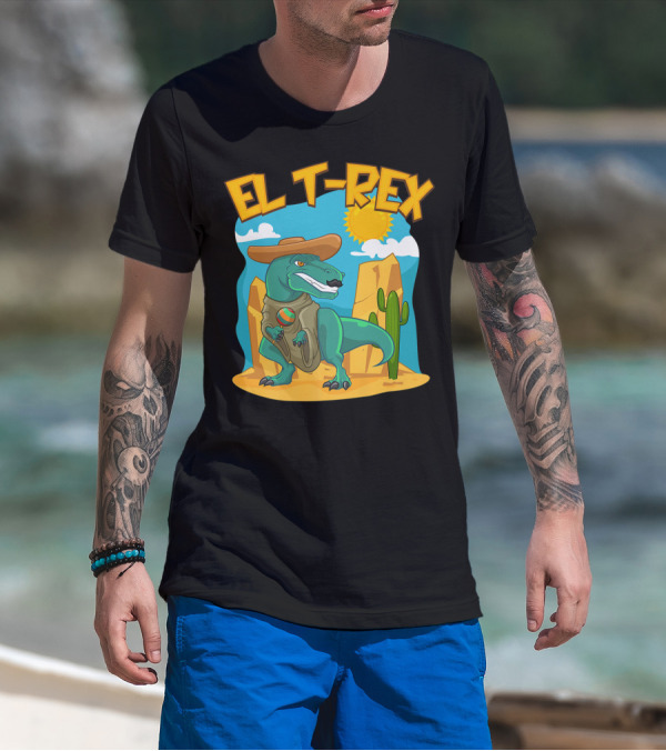 EL T-REX Mexican Dinosaur Cinco De Mayo Cactus Desert Sun Sombrero T-Shirt