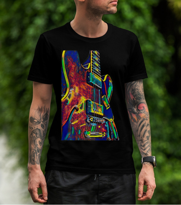 Electric Guitar Psychedelic Color Art Musician T-Shirt