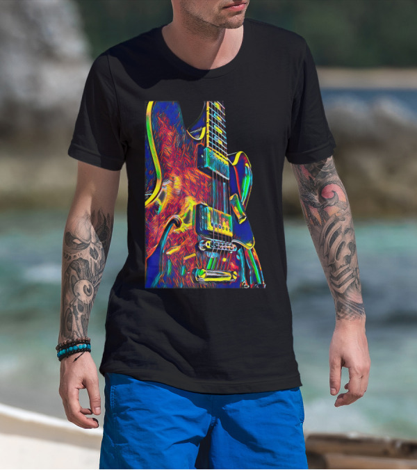 Electric Guitar Psychedelic Color Art Musician T-Shirt