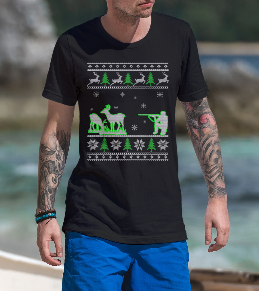 Funny Ugly Christmas Sweater Hunting Deer Hunters T-Shirt