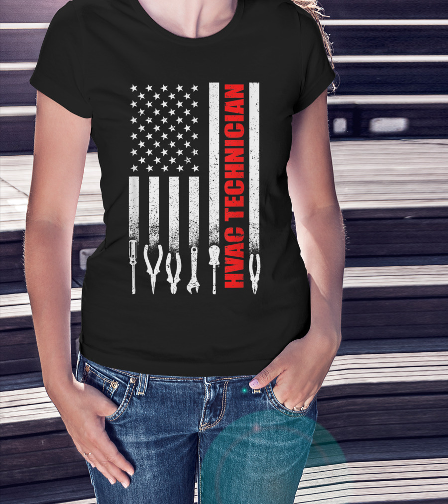 Hvac Technician American Flag With Tools T-Shirt
