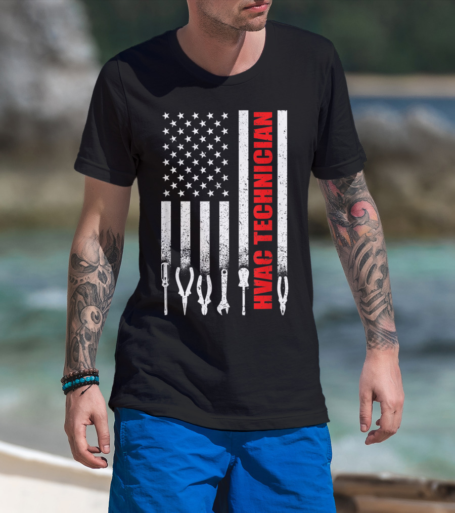 Hvac Technician American Flag With Tools T-Shirt