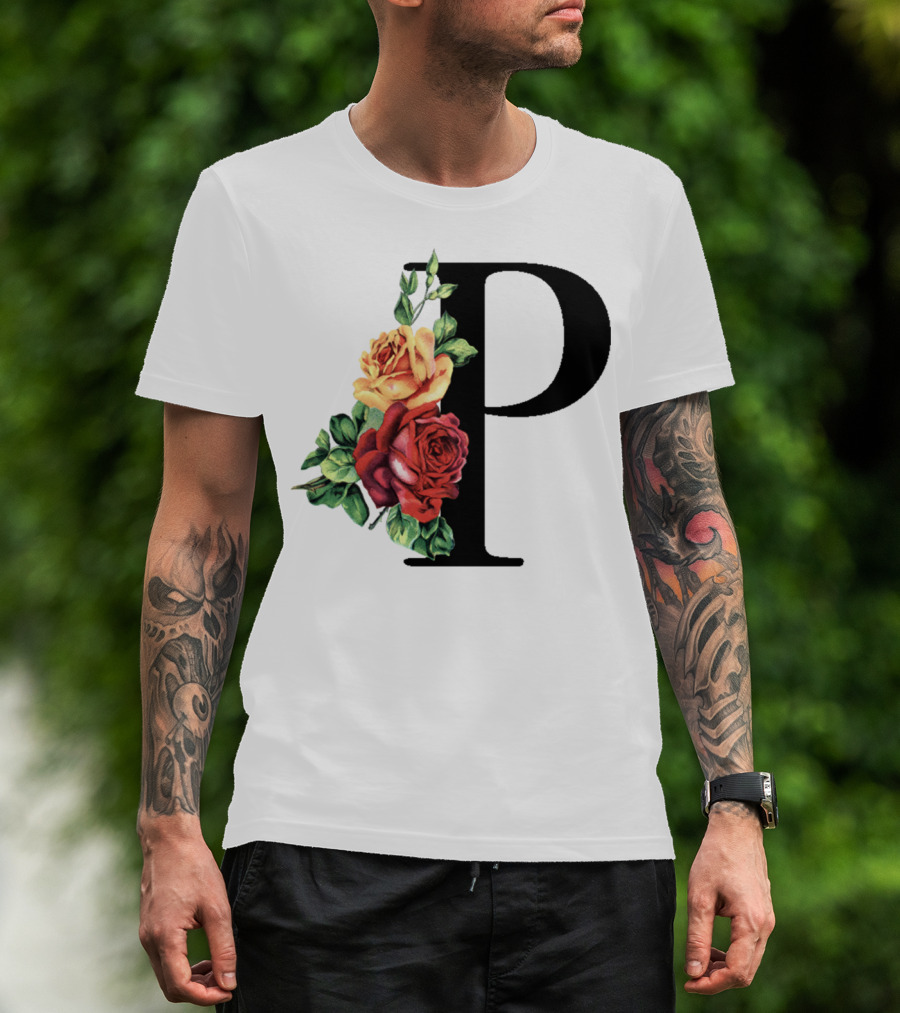 P Monogram Rose Floral Initial T-Shirt