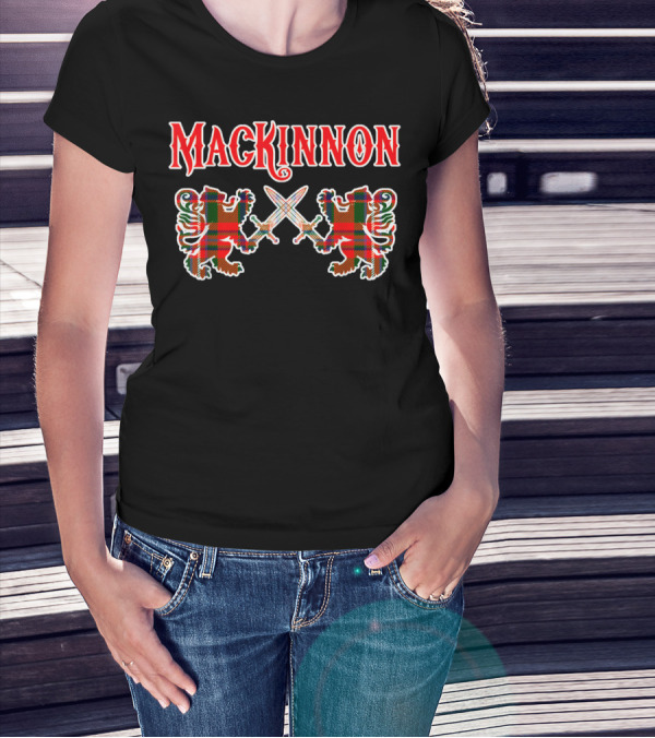 Mackinnon Scottish Clan Tartan Lions And Swords T-Shirt