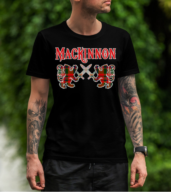 Mackinnon Scottish Clan Tartan Lions And Swords T-Shirt
