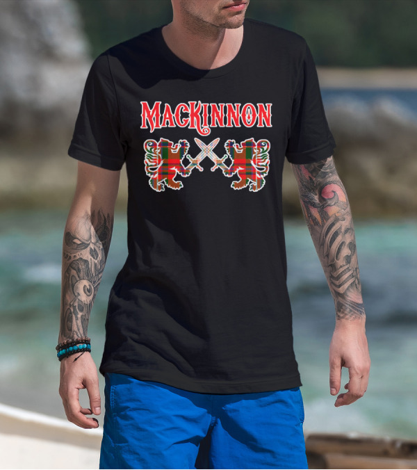 Mackinnon Scottish Clan Tartan Lions And Swords T-Shirt