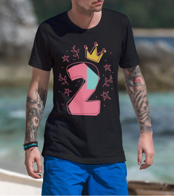 Princess 2Nd Birthday For Two Years Old With Crown And Stars T-Shirt