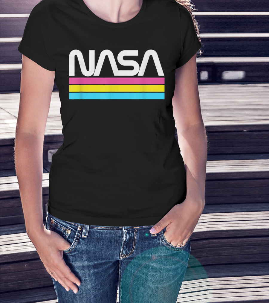 NASA Retro Style Classic Worm Logo Stripe T-Shirt