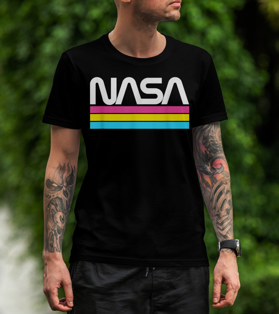 NASA Retro Style Classic Worm Logo Stripe T-Shirt