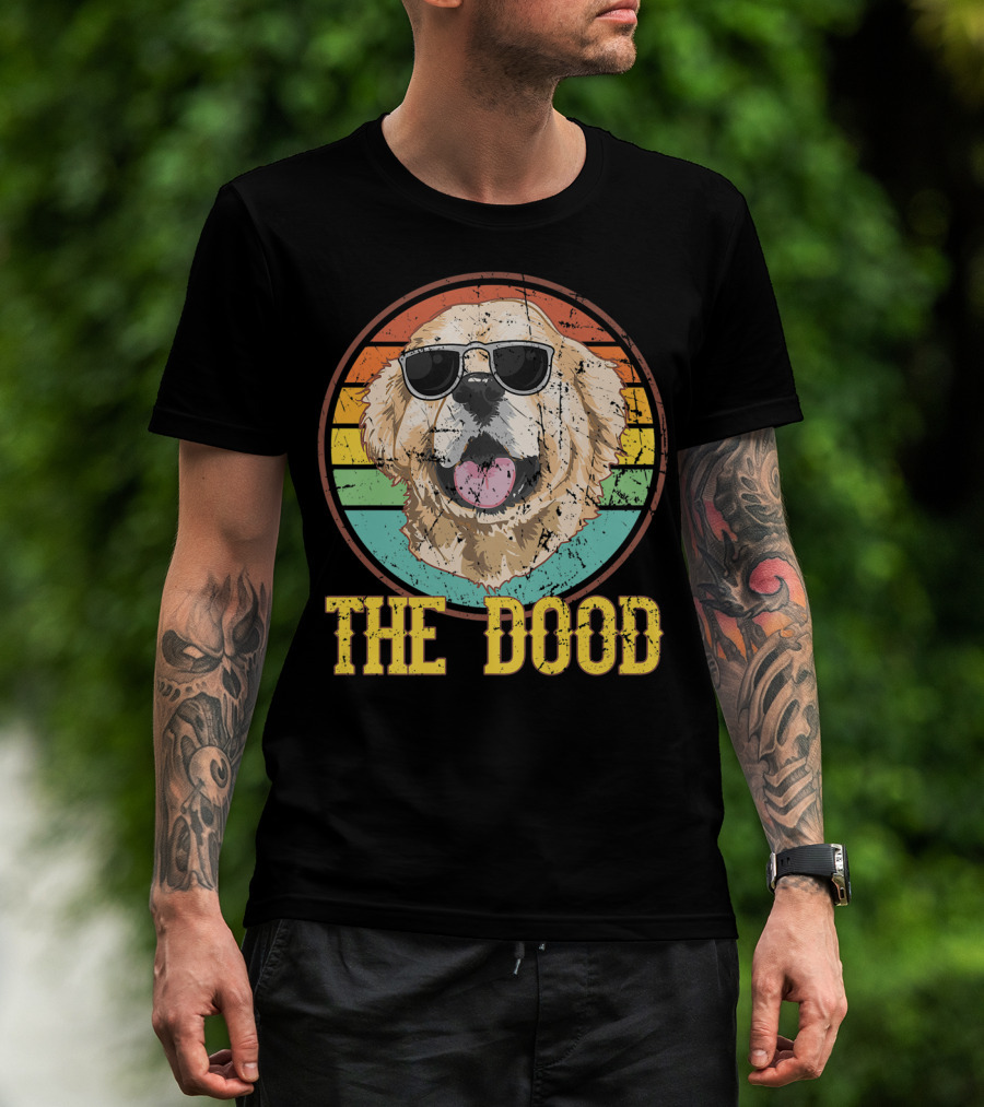 Retro Vintage Goldendoodle The Dood Dog Lovers Sunglasses Stripes T-Shirt