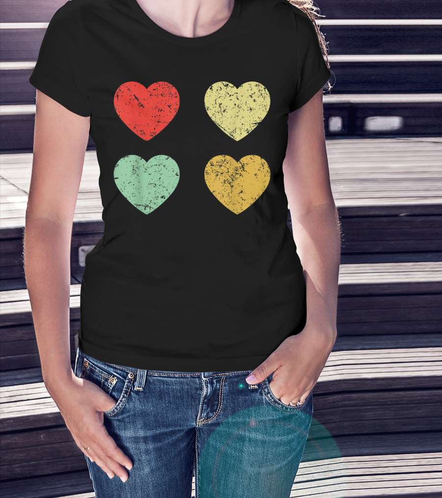 Retro Vintage Grunge Hearts Valentines Day T-Shirt