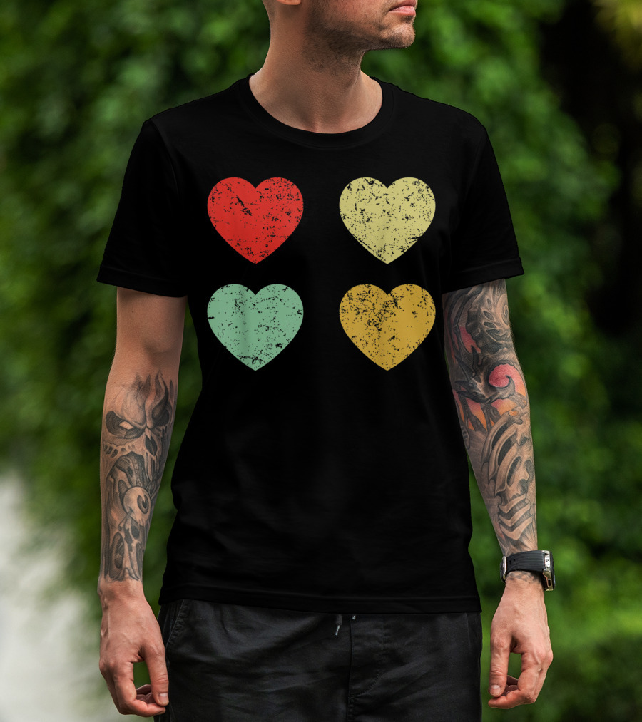 Retro Vintage Grunge Hearts Valentines Day T-Shirt