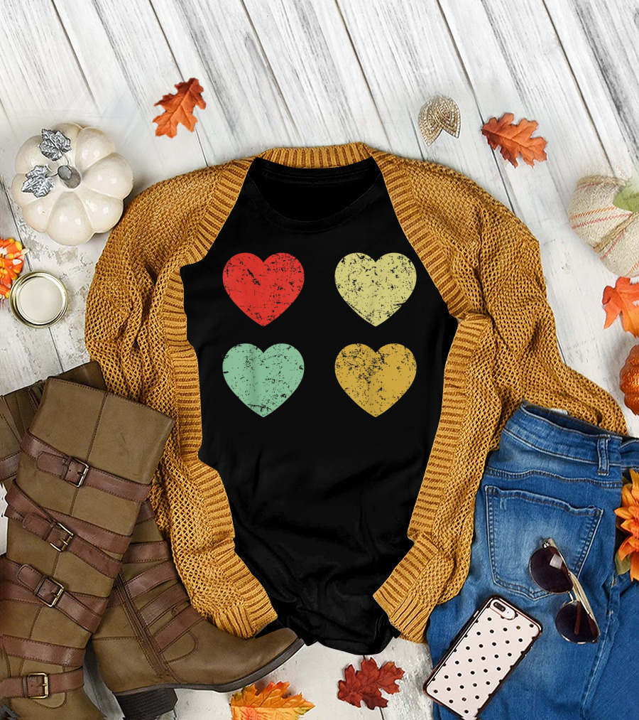 Retro Vintage Grunge Hearts Valentines Day T-Shirt