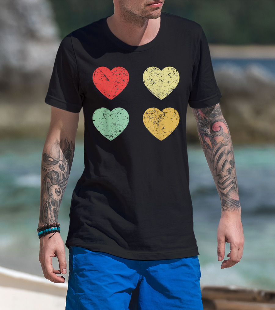 Retro Vintage Grunge Hearts Valentines Day T-Shirt