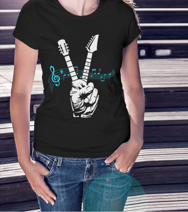 Peace Sign Musical Electric Acoustic Guitar Fusion T-Shirt