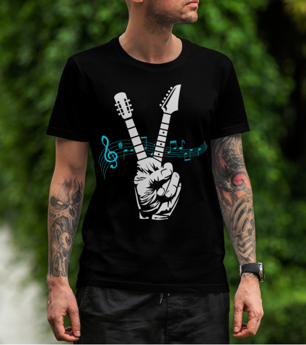 Peace Sign Musical Electric Acoustic Guitar Fusion T-Shirt