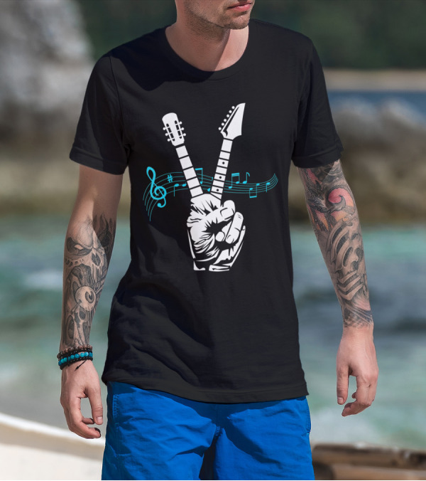 Peace Sign Musical Electric Acoustic Guitar Fusion T-Shirt