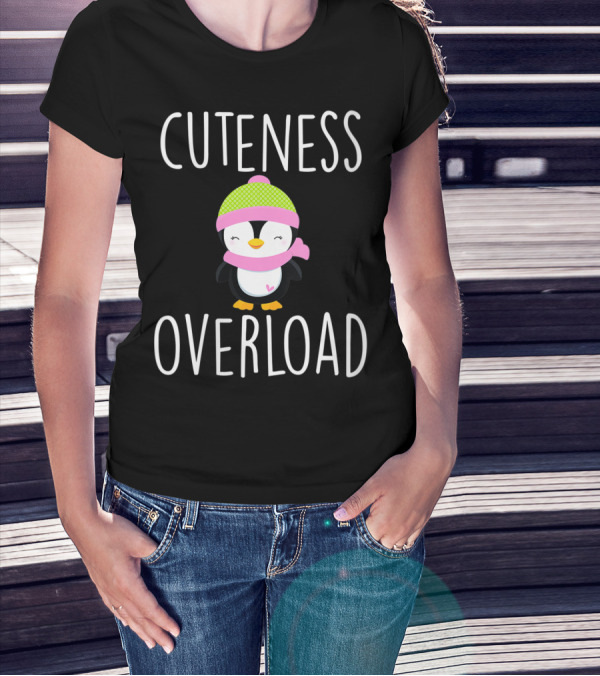 Cuteness Overload Penguin Lover Green Hat And Scarf T-Shirt