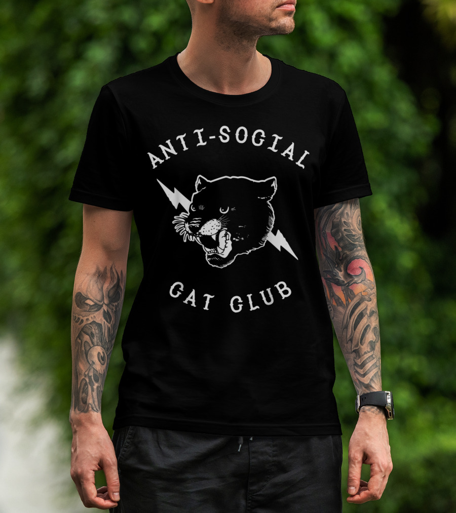Anti Social Cat Club Panther Head With Lightning Bolts T-Shirt