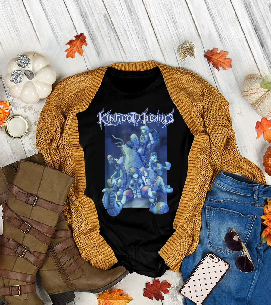 Kingdom Hearts Disney Blue Crew Art with Sora Donald Goofy and Riku T-Shirt