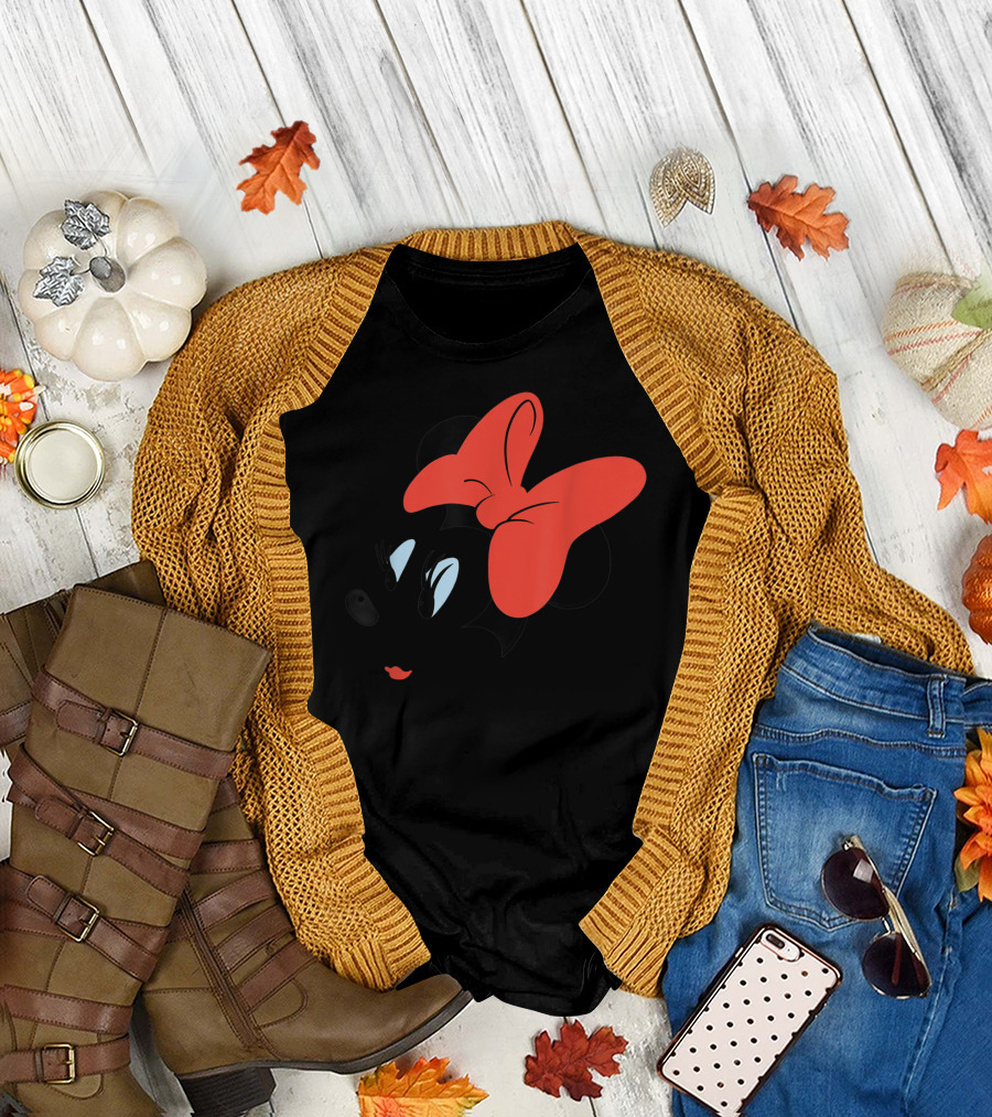 Disney Minnie Mouse Face Red Bow Sketch T-Shirt