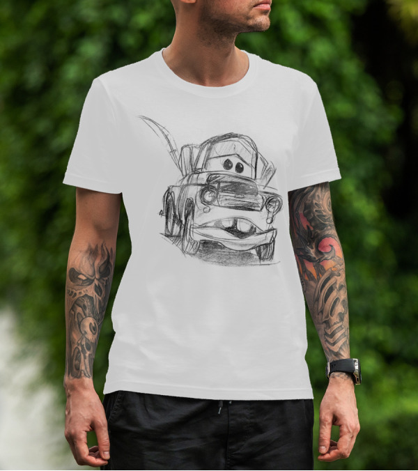 Disney Pixar Cars Mater Illustrated Line Drawing T-Shirt