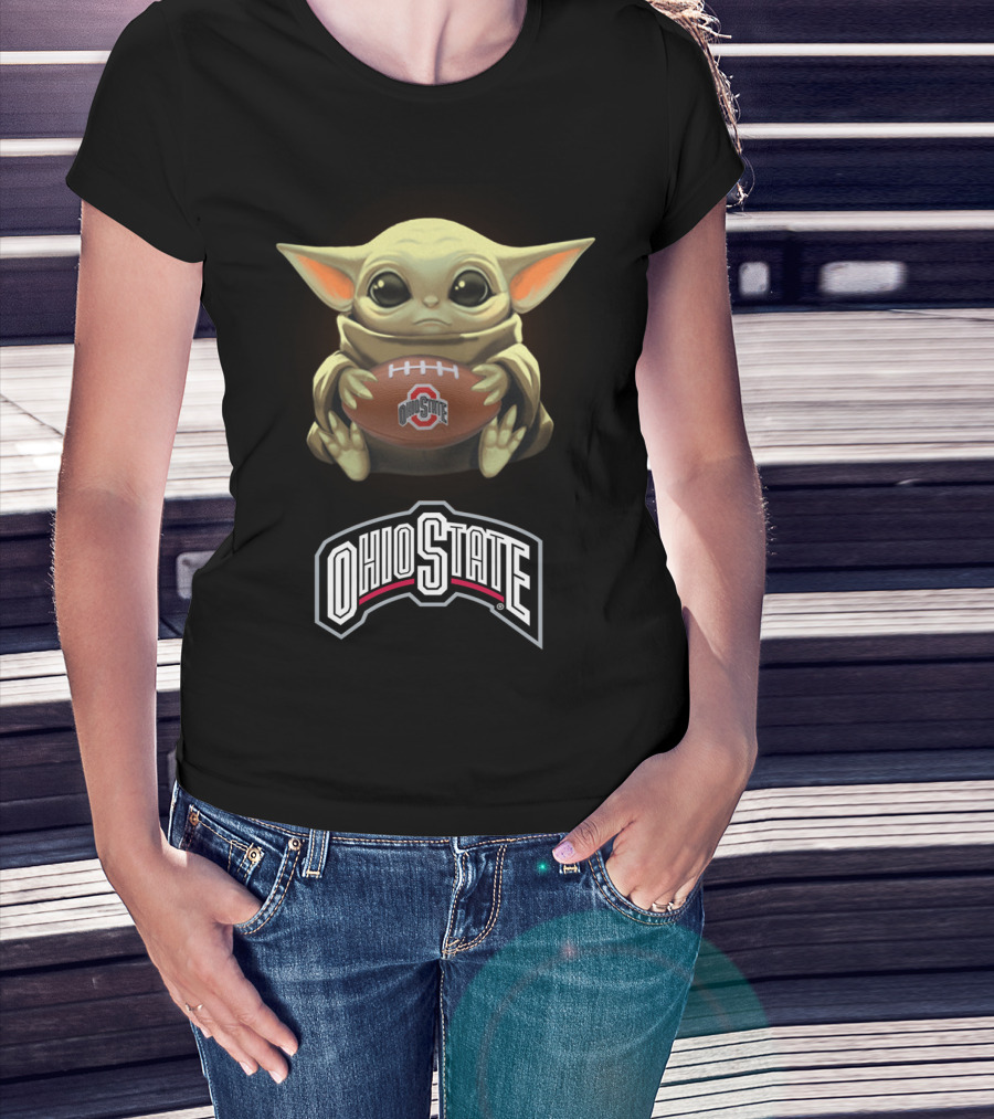 Yoda Holding Ohio State Football For Star Wars And Buckeyes Fans T-Shirt