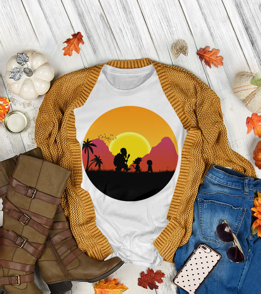 Goku Master Roshi Krillin Sunset Walk Island Silhouette Dragon Ball T-Shirt