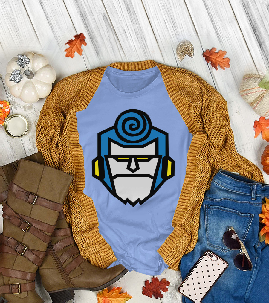 Franky One Piece Face Blue Spiral Hair Yellow Eyes Headphones T-Shirt