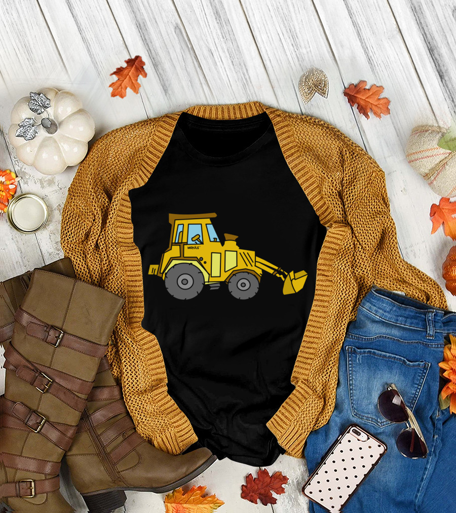 Yellow MOVIC Bulldozer Tractor Cartoon T-Shirt