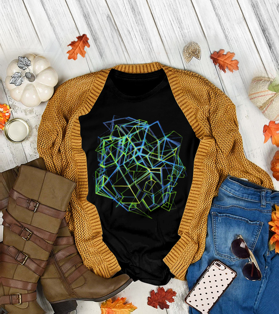 Geometric Neon Solid Spatial Abstract Design with Intersecting Lines T-Shirt