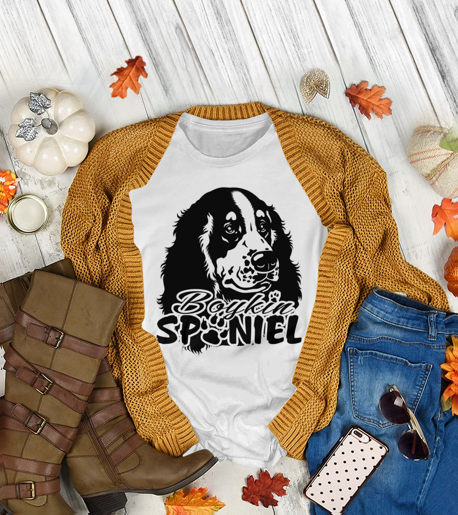 Boykin Spaniel Dog Paw Print Portrait T-Shirt