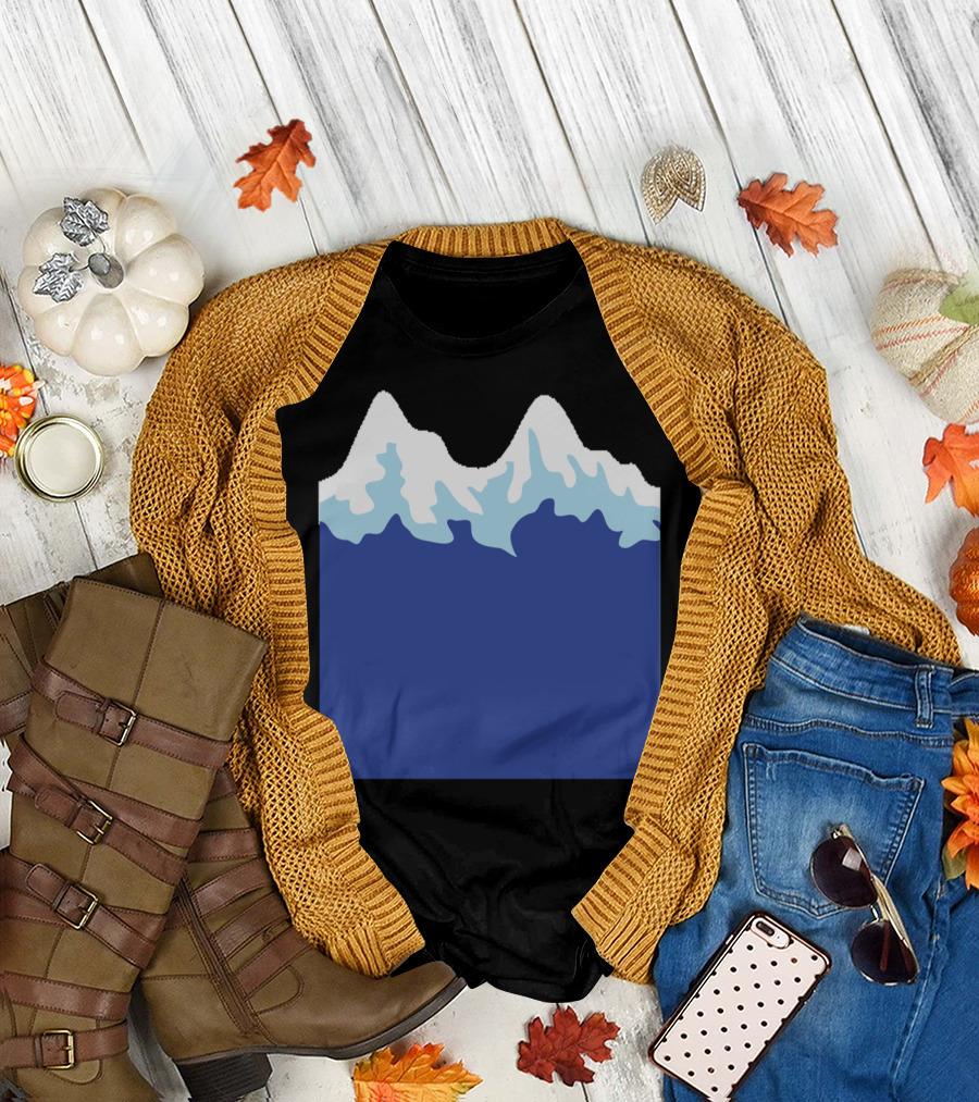 Simple Mountain Range Snowy Peaks Blue T-Shirt