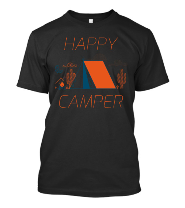 Happy Camper Tent Under Night Sky With Cacti And Campfire T-Shirt