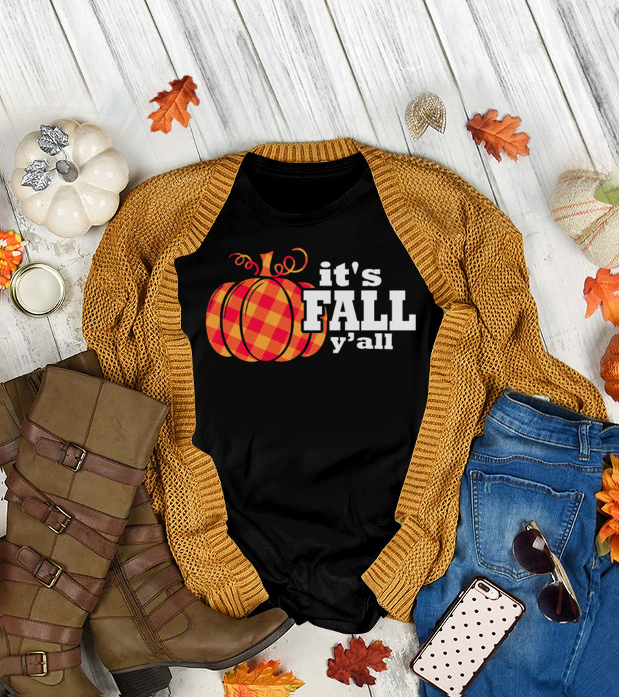 It's Fall Y'all Plaid Pumpkin Autumn T-Shirt