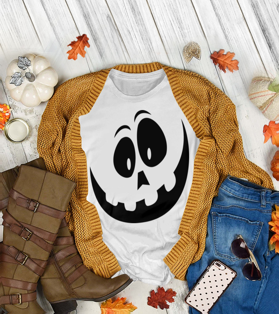 Happy Halloween Pumpkin Smile Black Spooky Face T-Shirt