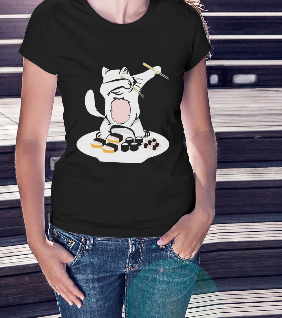 Catsushi Cute Cat Eating Sushi With Chopsticks T-Shirt