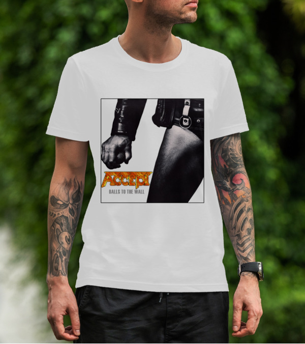 Accept Balls To The Wall Album Cover Leather Jacket And Studded Belt T-Shirt