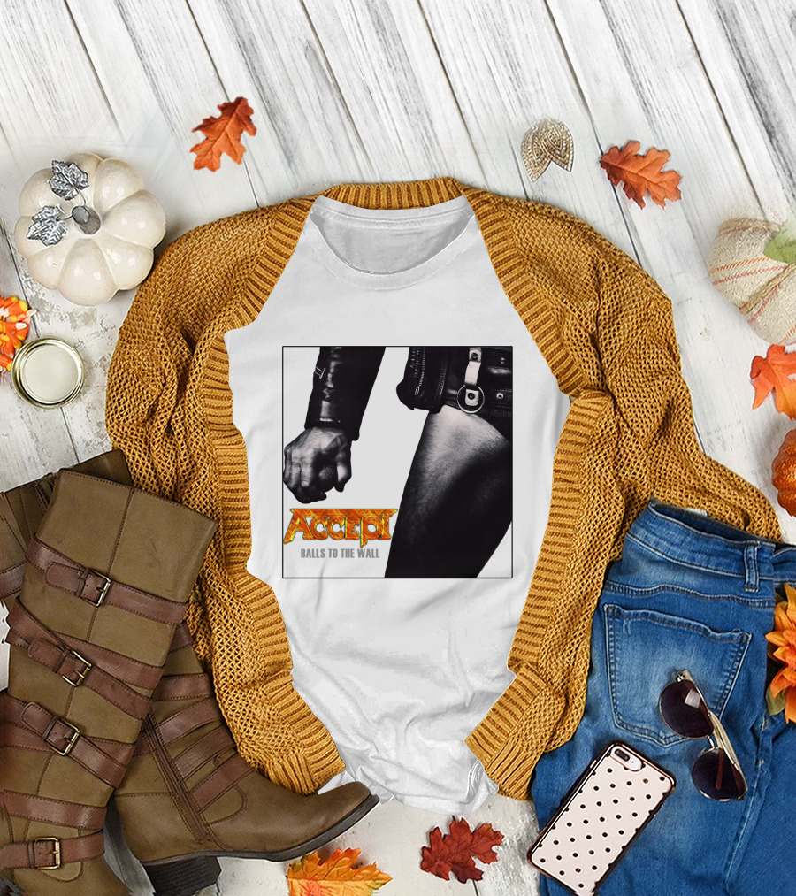 Accept Balls to the Wall Album Cover Leather Jacket and Studded Belt T-Shirt