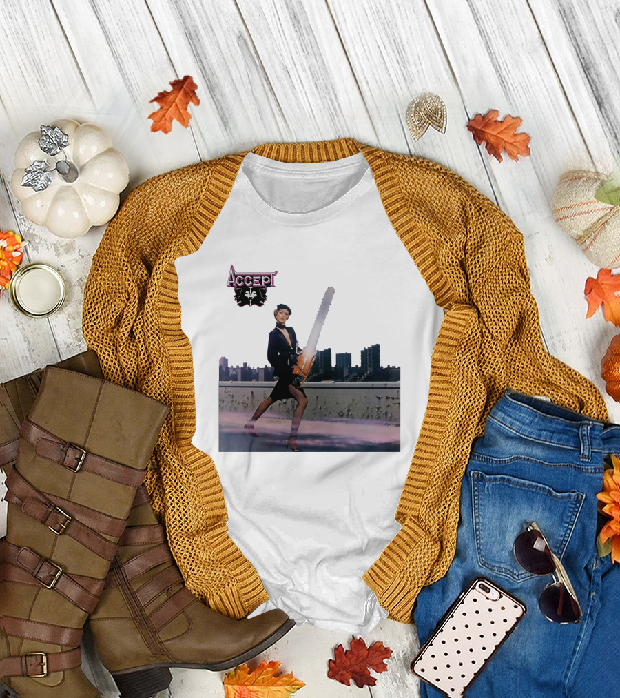 Accept Chainsaw Woman Cityscape Scene T-Shirt