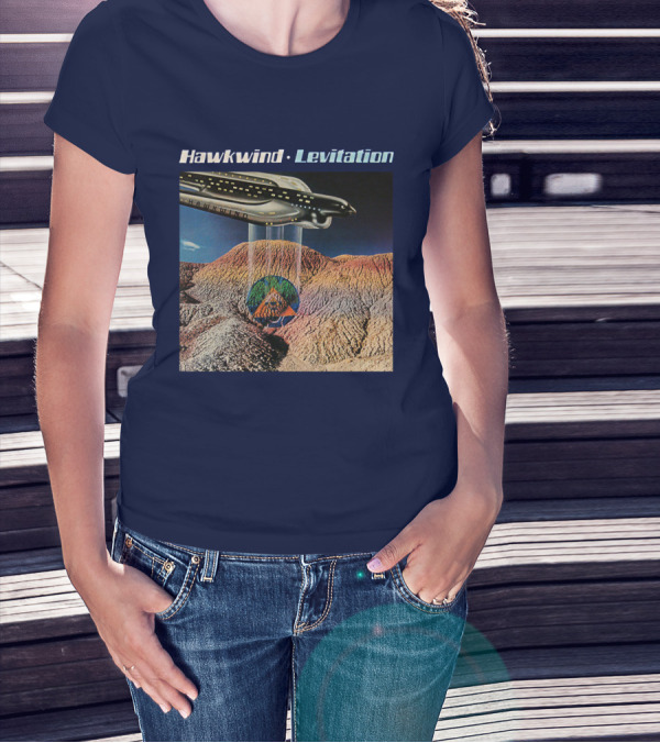 Hawkwind Levitation Spaceship Over Mountain Landscape T-Shirt