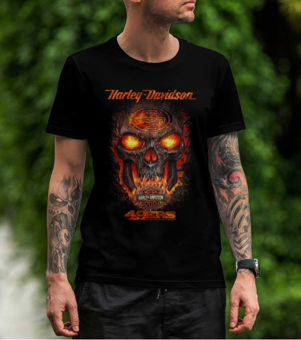 Harley Davidson San Francisco 49ers Skull Fire T-Shirt