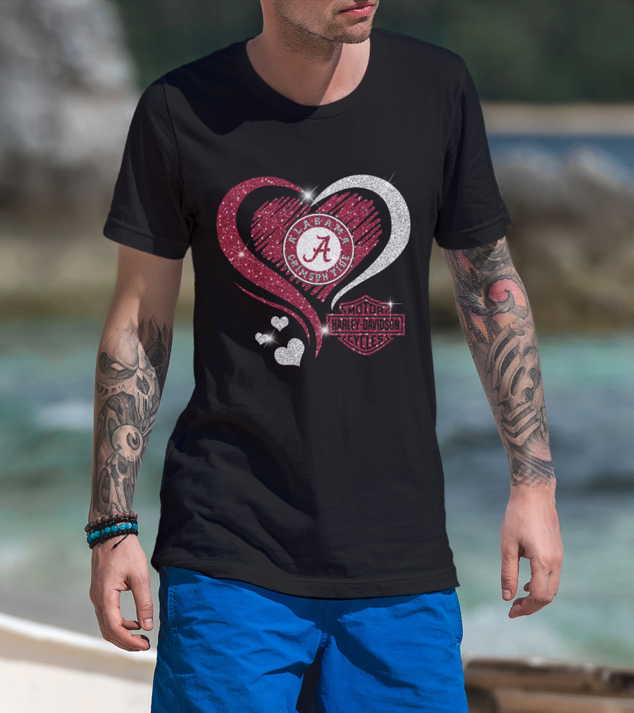 Alabama Crimson Tide Harley Davidson Heart Glitter T-Shirt