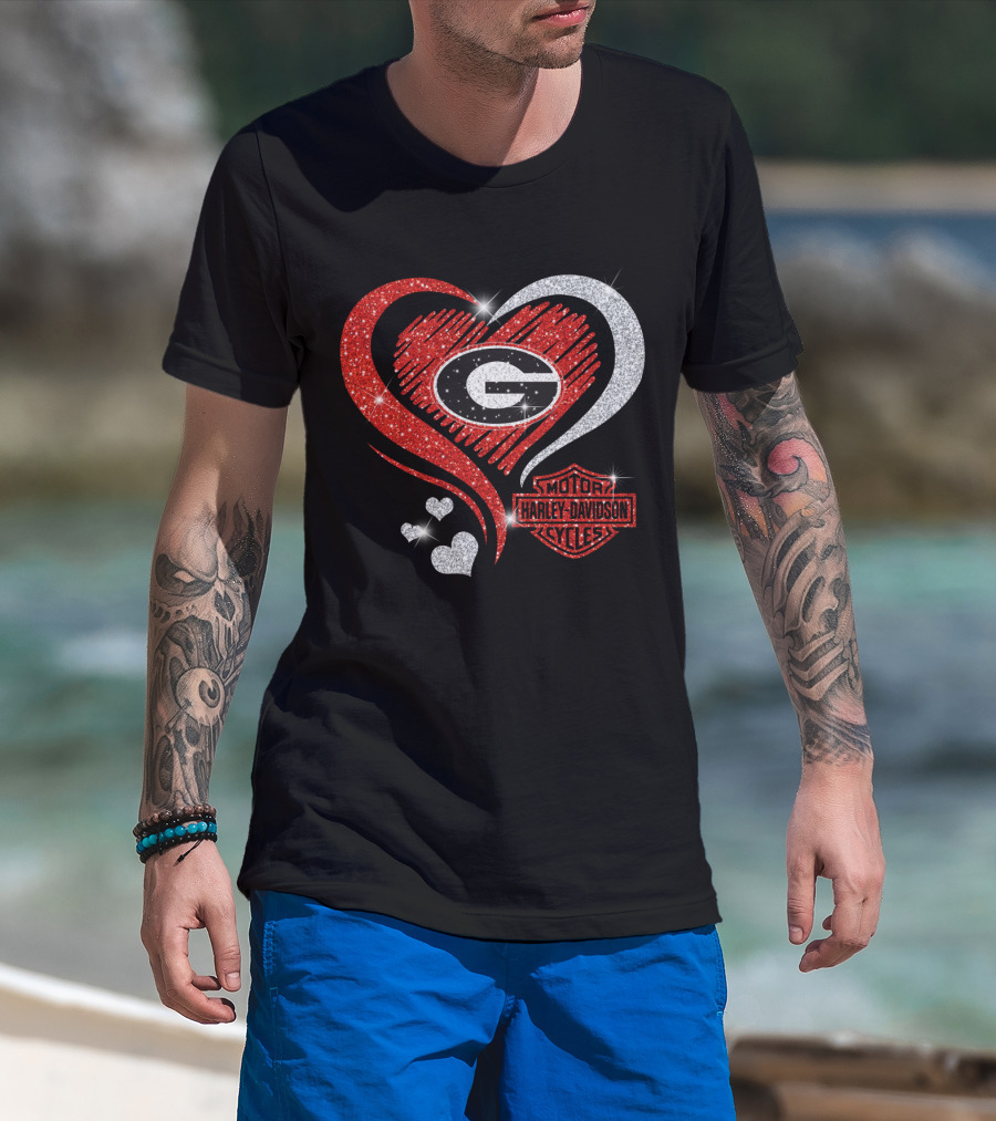 Georgia Bulldogs Harley Davidson Love Heart T-Shirt