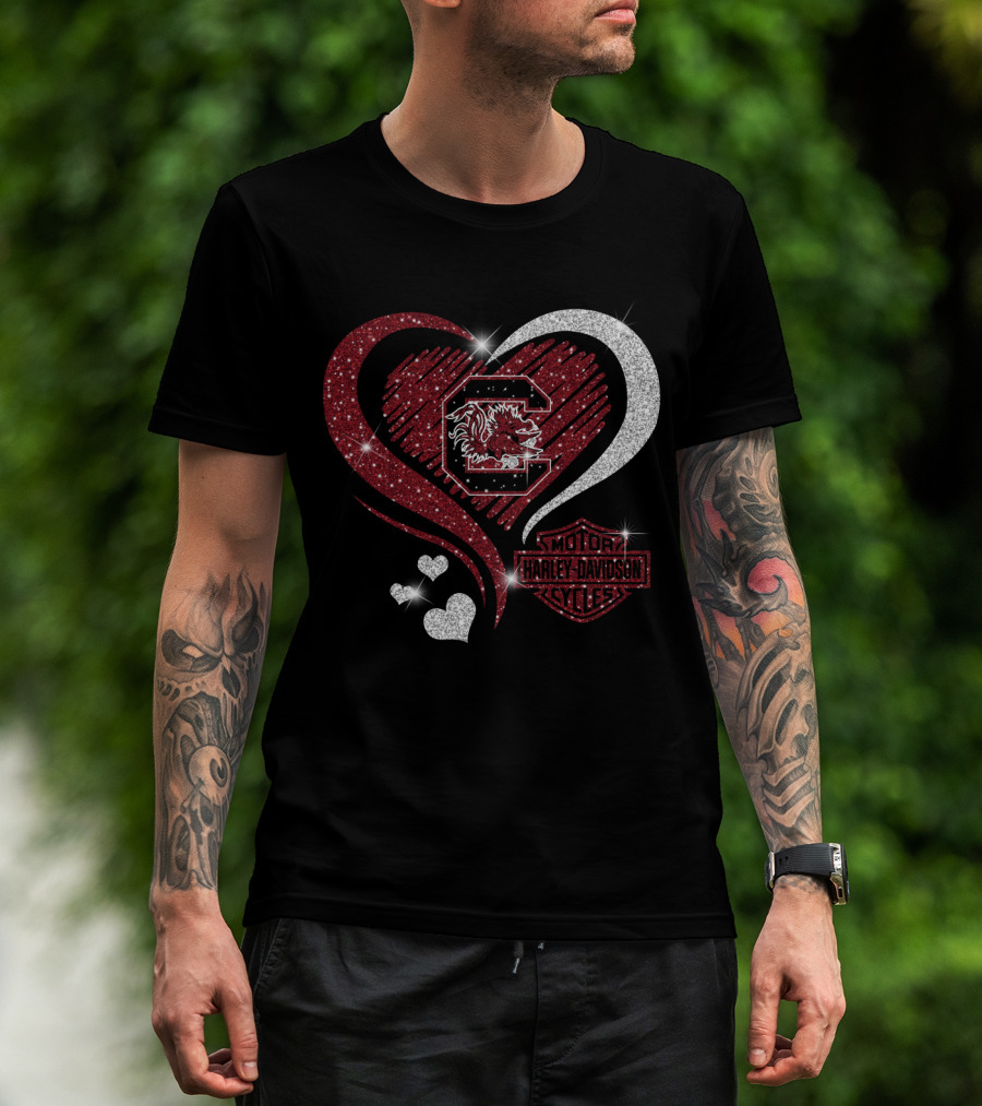 South Carolina Gamecocks Harley Davidson Heart Intertwine T-Shirt
