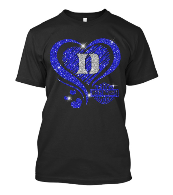 Ncaa Duke Blue Devils Harley Davidson Heart Sparkle T-Shirt