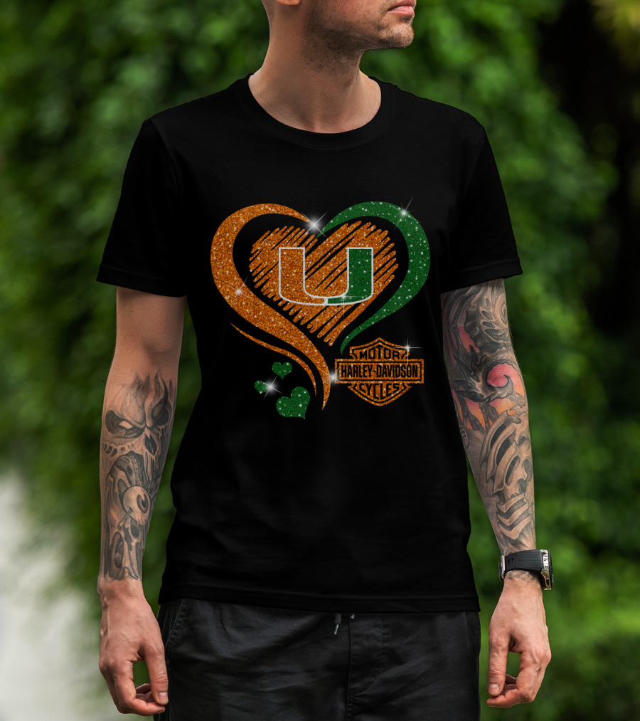 U Miami Hurricanes Heart Harley Davidson Style T-Shirt