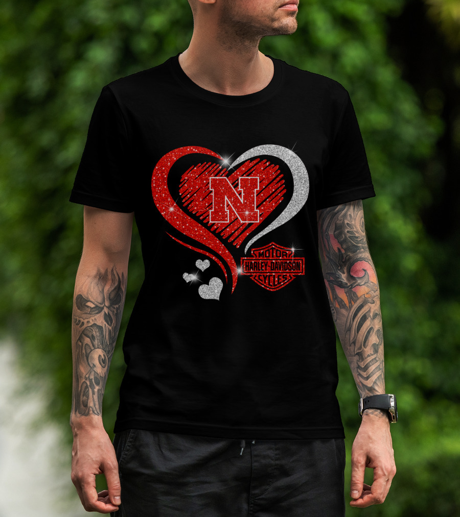 Nebraska Cornhuskers N Heart Harley Davidson Motor Cycles T-Shirt