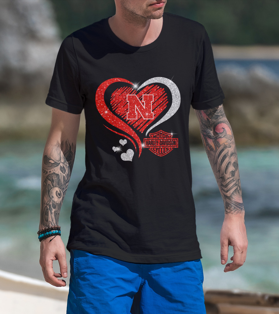 Nebraska Cornhuskers N Heart Harley Davidson Motor Cycles T-Shirt